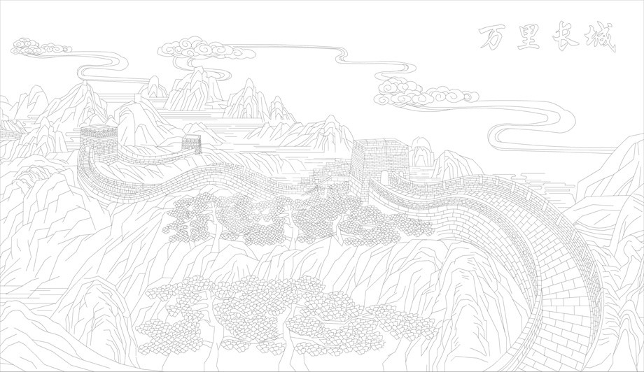 山水風景浮雕雕塑原創(chuàng)手繪設計稿